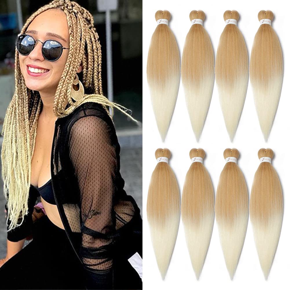 Braiding Hair Pre Stretched 24 Inch 8 Packs Ombre Braiding Hair Professional Soft Braiding Hair Yaki Texture, No Itch, Hot Water Setting Hair Extensions for Braids (24in,1B/30)