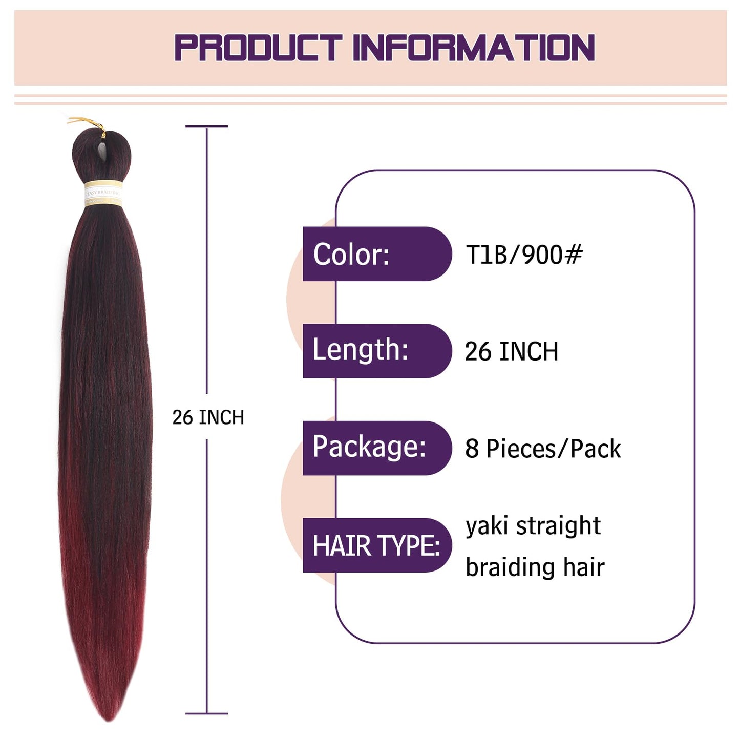 Pre-stretched Braids Hair Professional Itch Free Hot Water Setting Synthetic Fiber Ombre Yaki Texture Braid Hair Extensions 26 Inch 8 Packs Beyond Beauty Braiding Hair 1B-30-27…