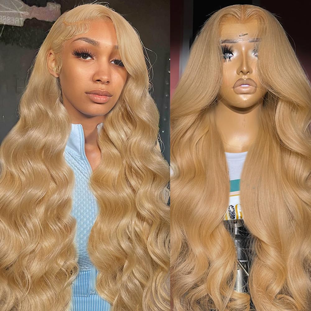 Highlight Ombre Lace Front Wigs Human Hair Pre Plucked with Baby Hair 13x4 Body Wave Frontal Wigs Human Hair 180% Density 4/27 Colored Honey Blonde Lace Front Wig for Women 22 Inch