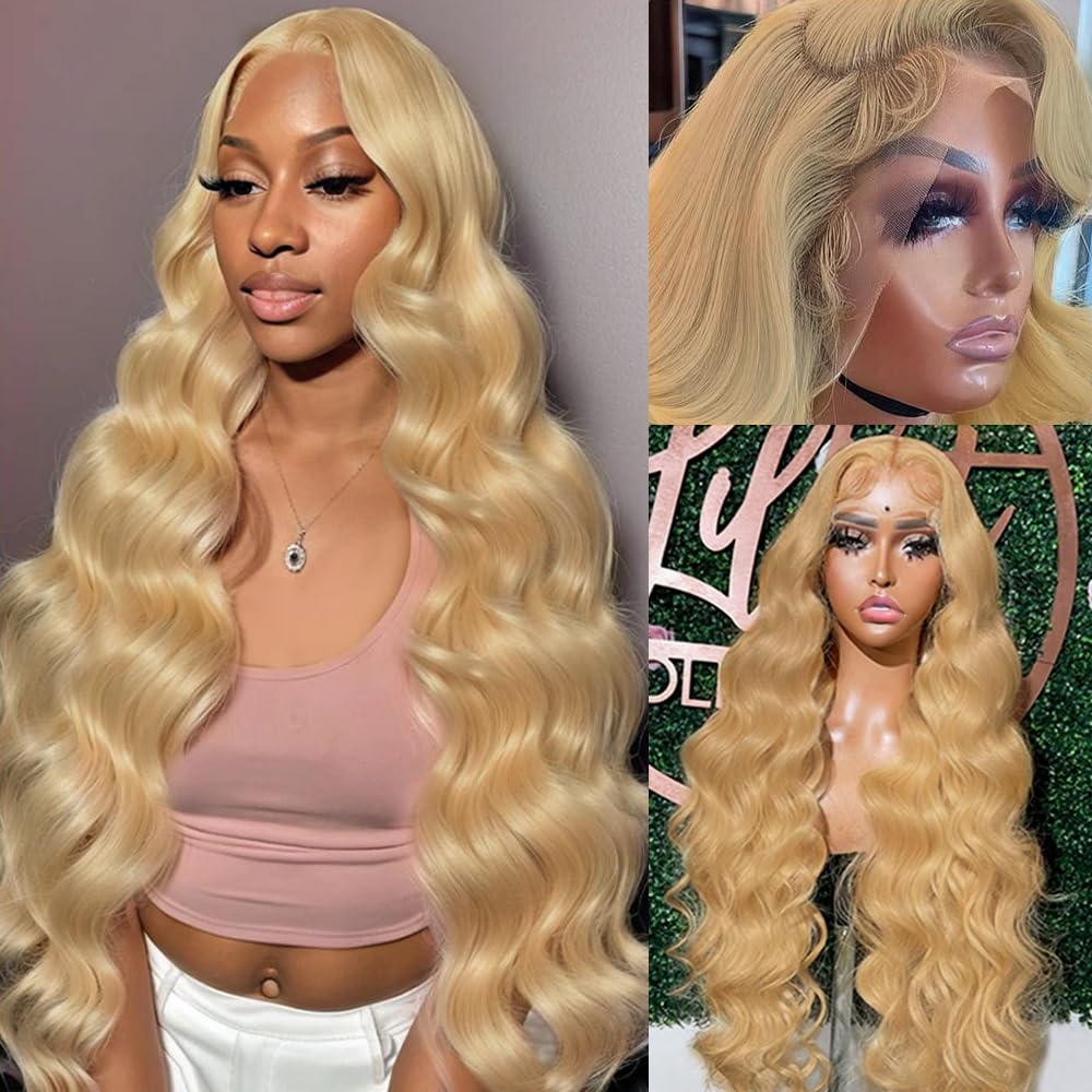 Ombre Highlight Lace Front Wig Human Hair 13x4 Glueless Transparent HD Lace Frontal Wigs Pre Plucked With Baby Hair Straight Brazilian Blonde 4/27 Human Hair Wigs 180% Density for Black Women 22 Inch