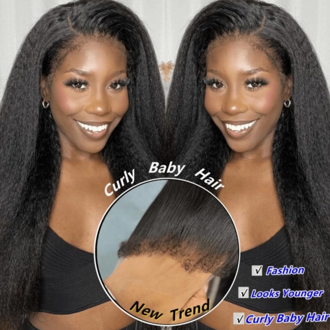 UNICE Kinky Straight V Part Wig Human Hair No Leave Out Glueless Upgrade U Part Wig Human Hair Clip in Wigs Beginner Friendly No-Sew In No Glue 20 inch