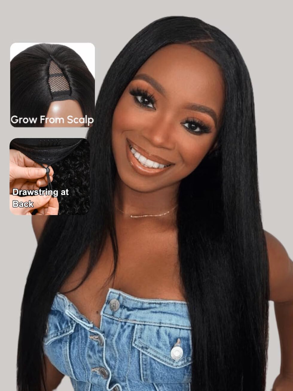 UNICE Kinky Straight V Part Wig Human Hair No Leave Out Glueless Upgrade U Part Wig Human Hair Clip in Wigs Beginner Friendly No-Sew In No Glue 20 inch