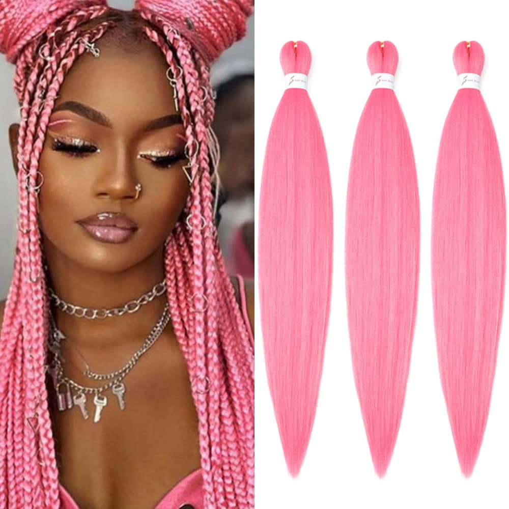 Braiding Hair Pre Stretched 24 Inch 8 Packs Ombre Braiding Hair Professional Soft Braiding Hair Yaki Texture, No Itch, Hot Water Setting Hair Extensions for Braids (24in,1B/30)