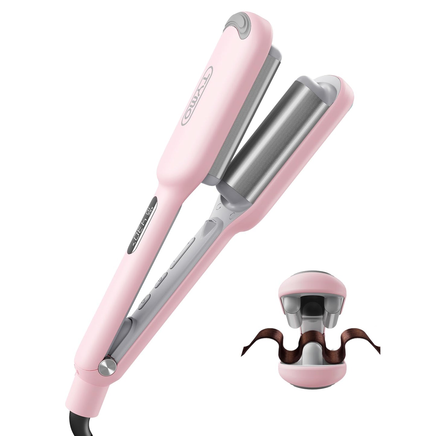 Curling Iron Hair Crimper Waver - TYMO ROVY Beach Waves Curling Wand, Ionic Deep Waver Hair Curler Tool with Ceramic 3 Barrel for Women, Dual Voltage, Anti-Scald, Easy to Use, 1.25 Inch, Pink