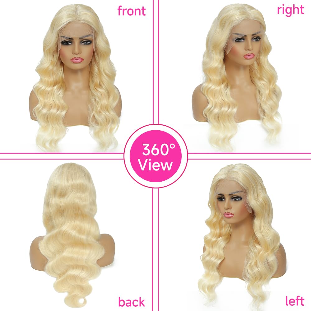 613 Lace Front Wig Human Hair 13x6 Transparent Lace Blonde Lace Front Wigs Human Hair 613 Body Wave Lace Front Wig Human Hair Pre Plucked with Baby Hair 180% Density 613 HD Lace Frontal Wig 22 Inch