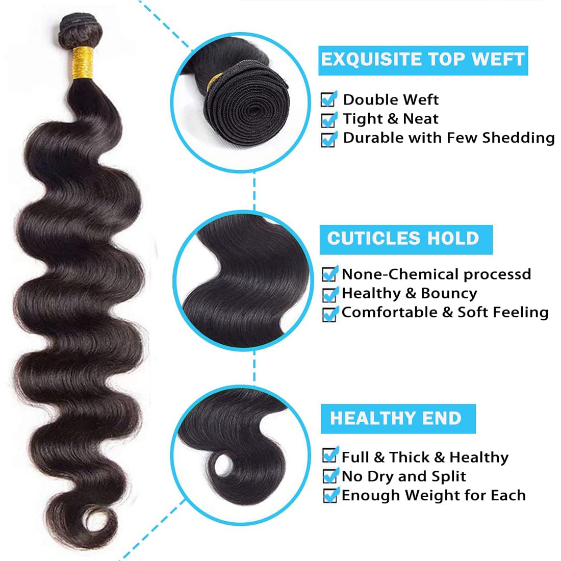 Cirvty 12A Human Hair Bundles Brazilian Body Wave Hair Bundles 20 22 24 Inch 100% Unprocessed Virgin Weave 3 Bundles Human Hair Body Wave Deals Natural Black