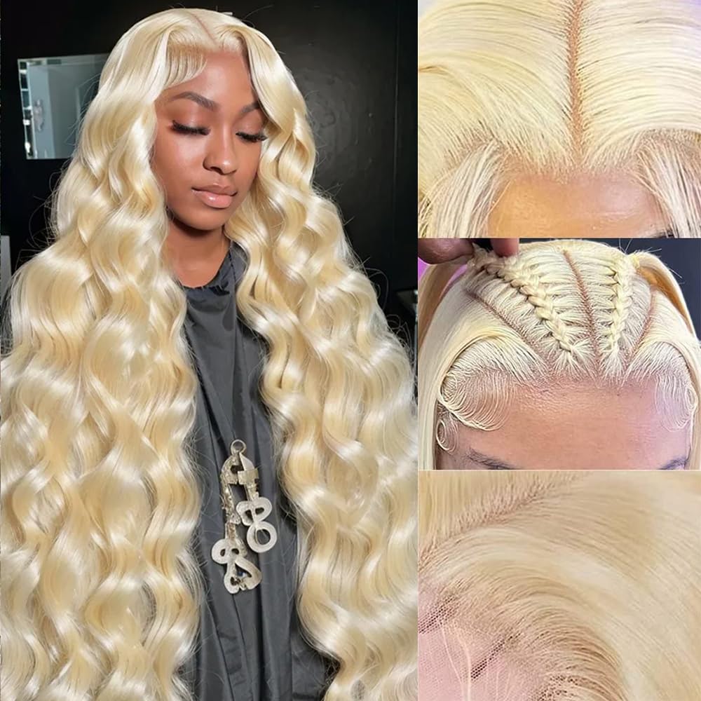 613 Lace Front Wig Human Hair 13x6 Transparent Lace Blonde Lace Front Wigs Human Hair 613 Body Wave Lace Front Wig Human Hair Pre Plucked with Baby Hair 180% Density 613 HD Lace Frontal Wig 22 Inch