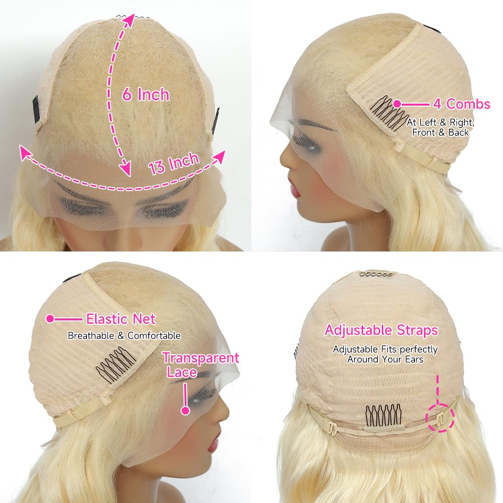 613 Lace Front Wig Human Hair 13x6 Transparent Lace Blonde Lace Front Wigs Human Hair 613 Body Wave Lace Front Wig Human Hair Pre Plucked with Baby Hair 180% Density 613 HD Lace Frontal Wig 22 Inch