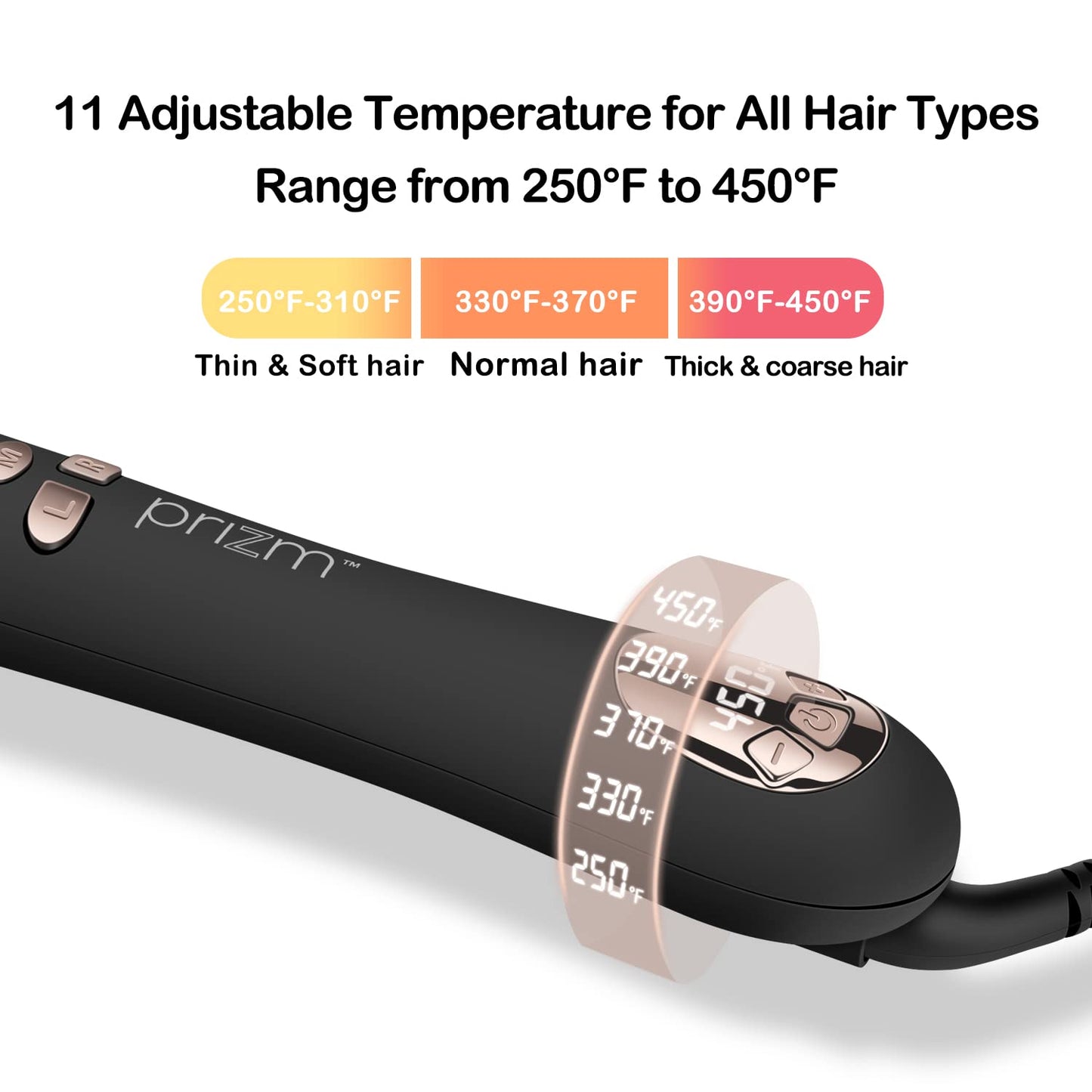 Prizm Professional 25MM Rotating Curling Iron, Nano Titanium Curling Wand, Automatic Hair Curler with 11 Adjustable Temps 250°F to 450°F, Anti Frizz Dual Voltage