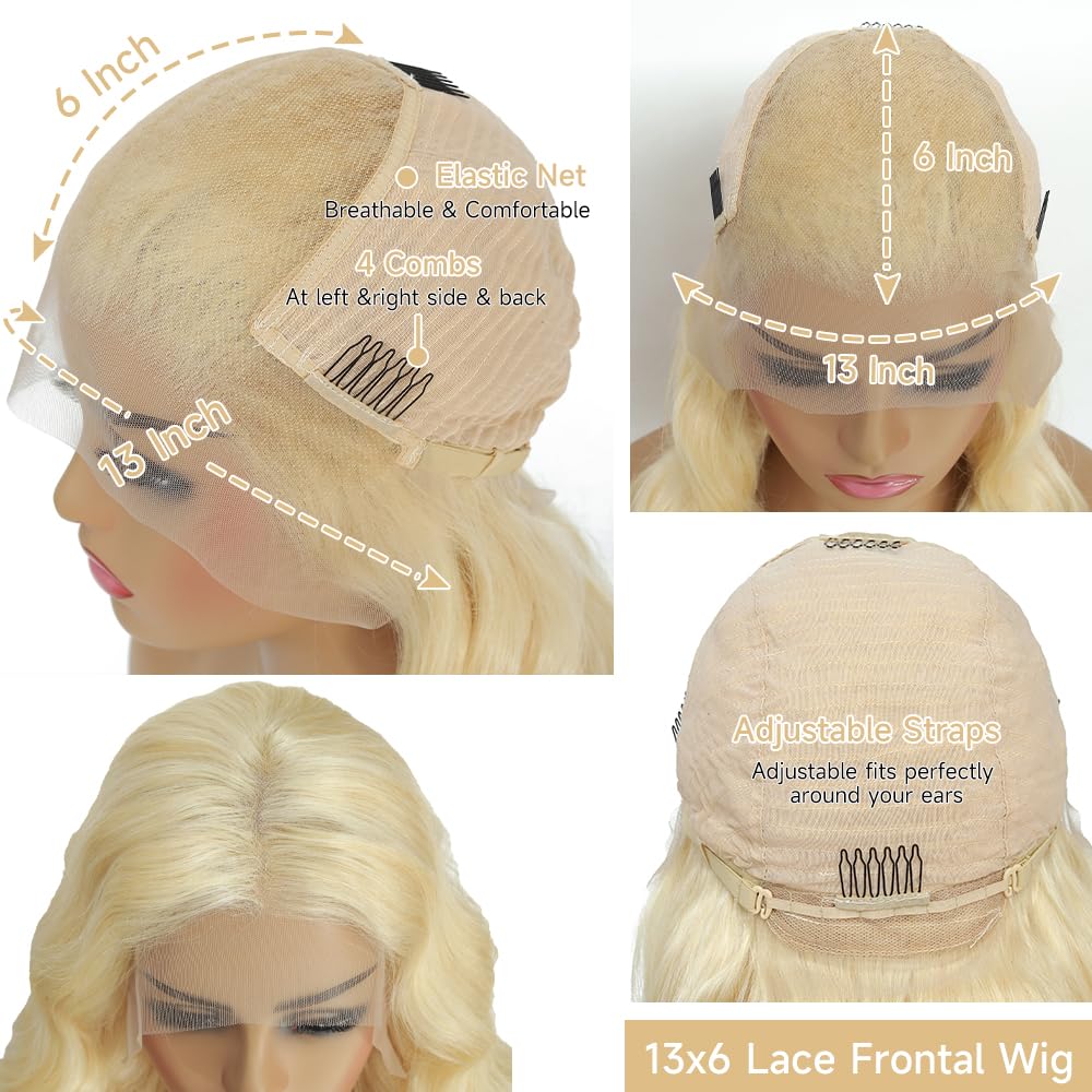 613 13x6 Lace Front Wig Human Hair 28 Inch Blonde Wig Human Hair 200% Density Body Wave HD Blonde Lace Front Wigs Human Hair Pre Plucked 613 Lace Front Wig Human Hair