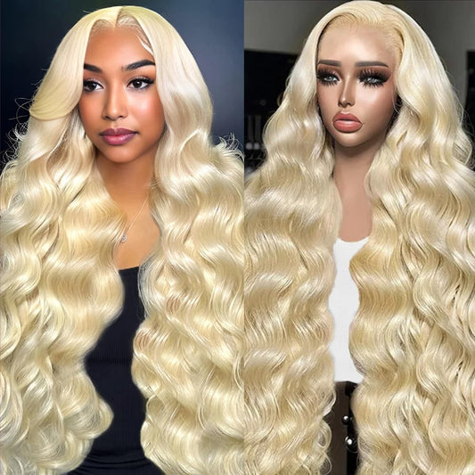 613 13x6 Lace Front Wig Human Hair 28 Inch Blonde Wig Human Hair 200% Density Body Wave HD Blonde Lace Front Wigs Human Hair Pre Plucked 613 Lace Front Wig Human Hair