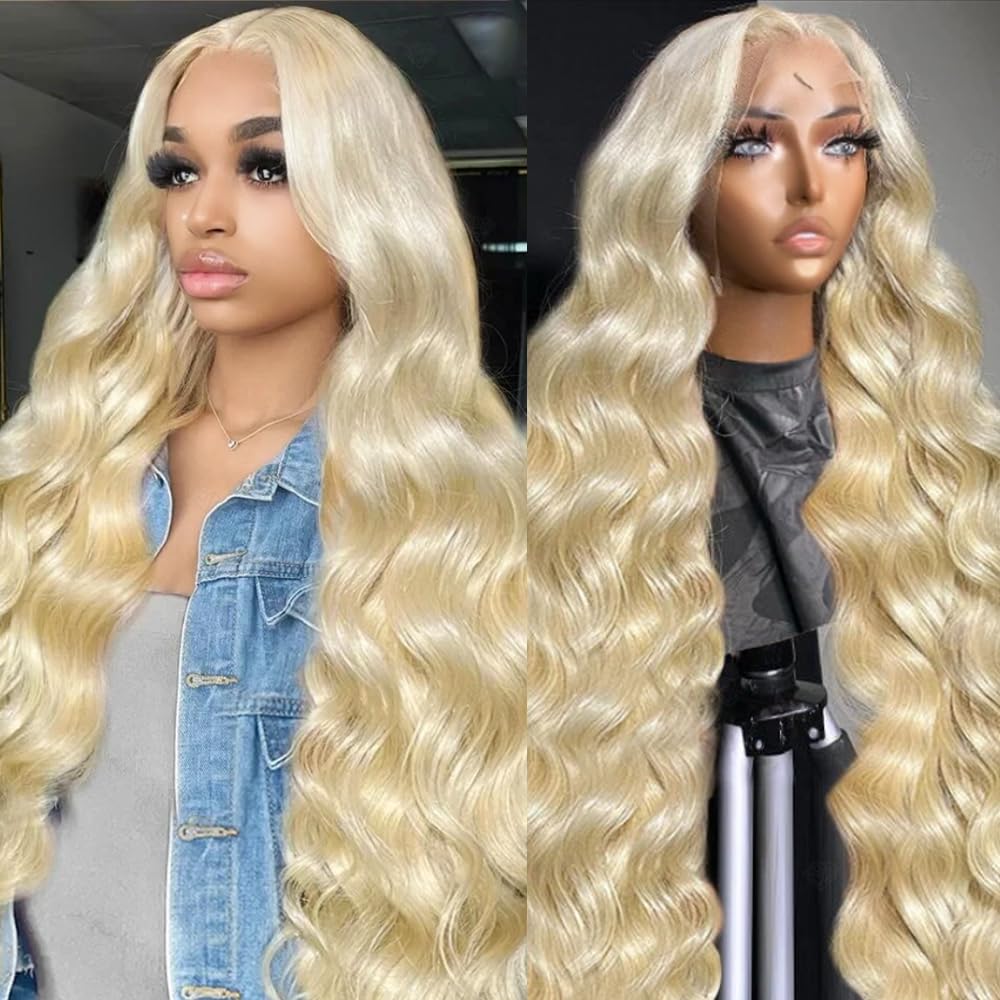 613 13x6 Lace Front Wig Human Hair 28 Inch Blonde Wig Human Hair 200% Density Body Wave HD Blonde Lace Front Wigs Human Hair Pre Plucked 613 Lace Front Wig Human Hair