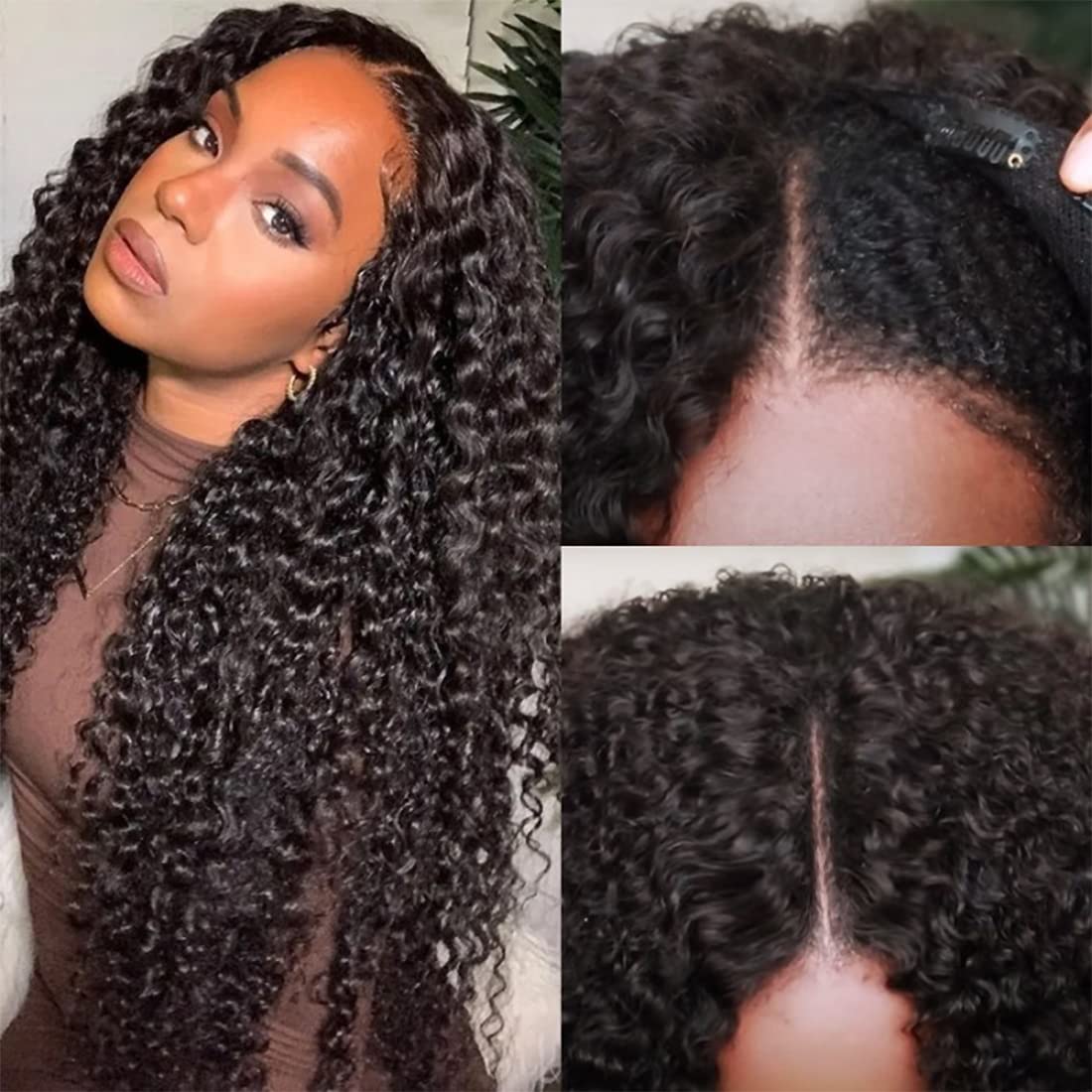 UNICE V Part Curly Wig Human Hair No Leave Out 180% Density Upgrade U part Wigs with Clips Glueless Wig Human Hair for Women Beginner Friendly No Lace No Glue No sew in 18 inch