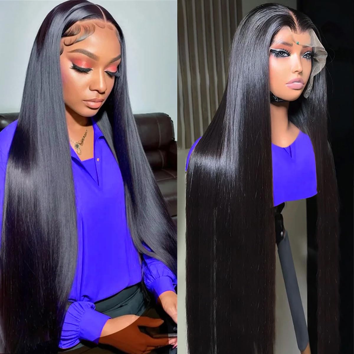 28 Inch 13x4 Straight Lace Front Wigs Human Hair 180% Density Pre Plucked Pre Cut Transparent Frontal Human Hair Wigs for Black Women with Baby Hair Natural Black