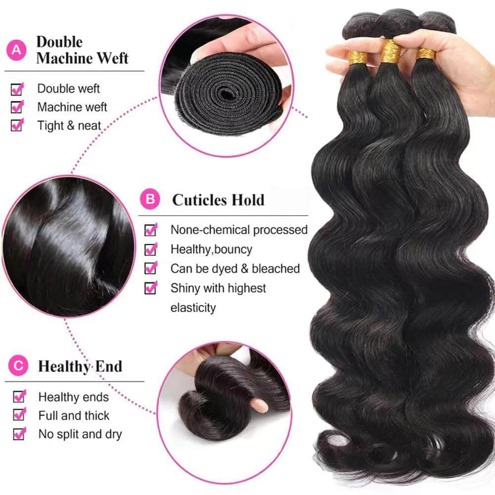 12A Human Hair Bundles 20 22 24 26 Inch Body Wave Bundles Human Hair 100% Unprocessed Brazilian Virgin Hair 4 Bundles Deals Human Hair Extensions Quick Weave Bundles Human Hair Natural Black