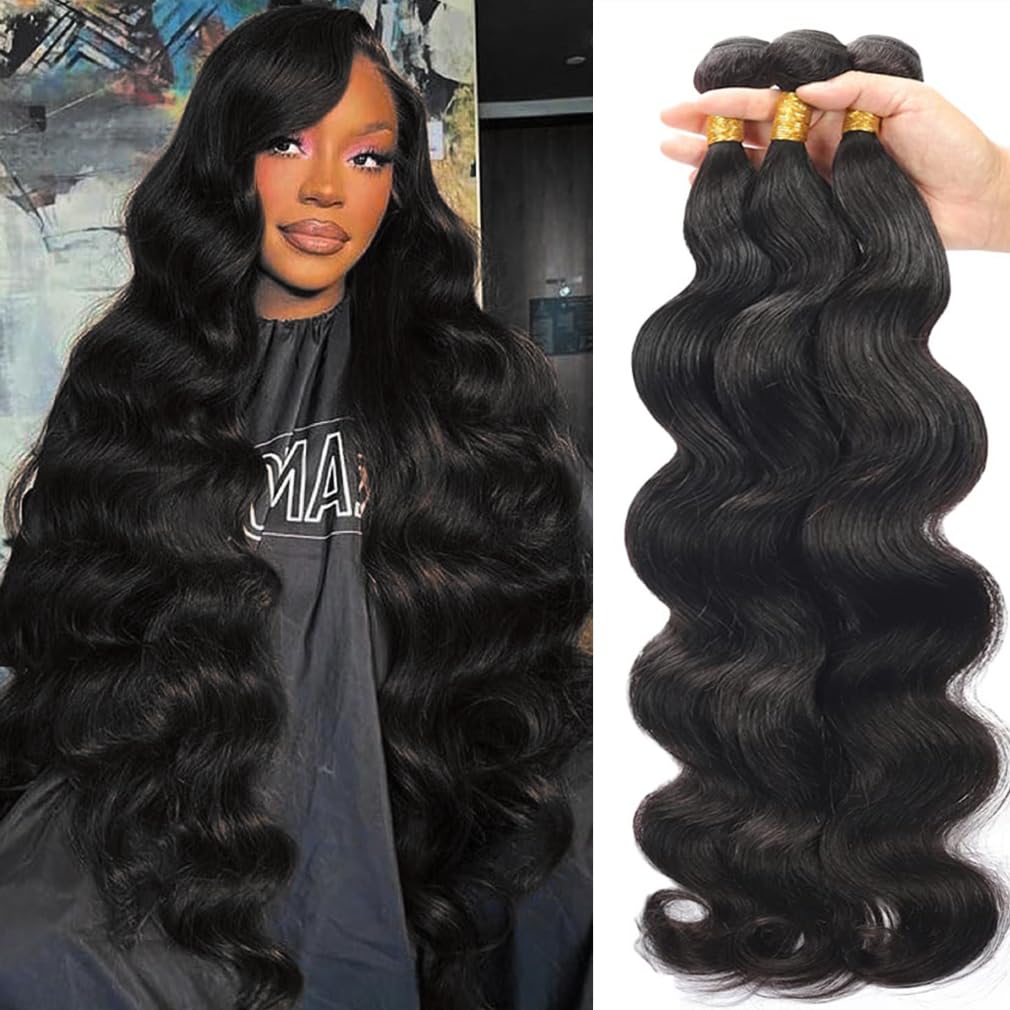 Cirvty 12A Human Hair Bundles Brazilian Body Wave Hair Bundles 20 22 24 Inch 100% Unprocessed Virgin Weave 3 Bundles Human Hair Body Wave Deals Natural Black