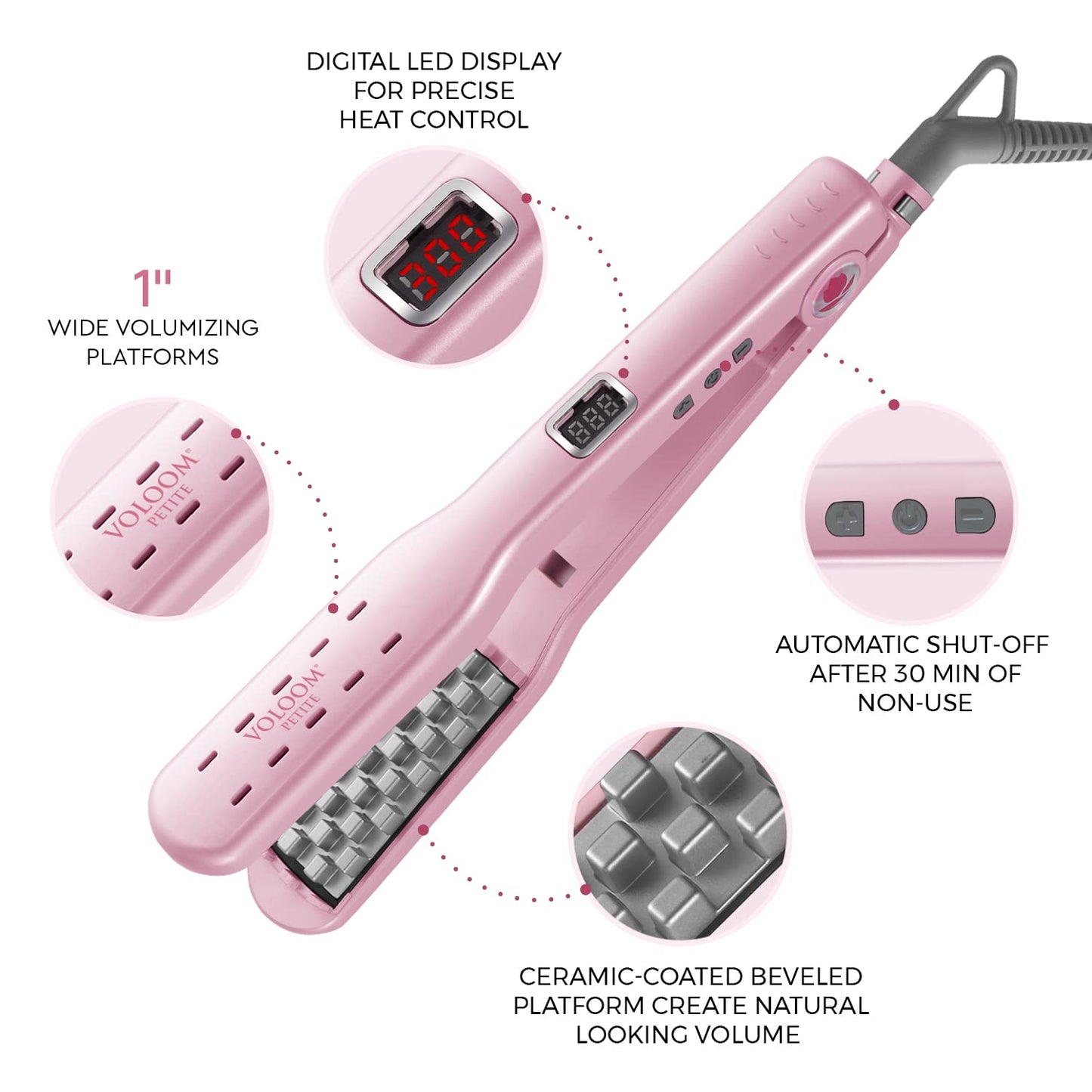 Voloom Petite 1” Inch Professional Volumizing Ceramic Hair Iron | for Medium Length or Fine Texture Hair Volume | Adjustable Temp | Auto Shut-Off