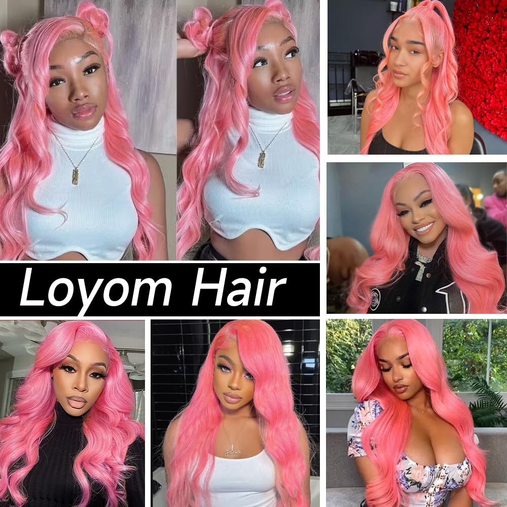 Pink Lace Front Wig Human Hair 13x4 Pink Wig Human Hair Pink Body Wave Lace Front Wigs Human Hair Pre Plucked Colored 12A 200 Density Pink HD Lace Frontal Wig Human Hair With Baby Hair 22 Inch