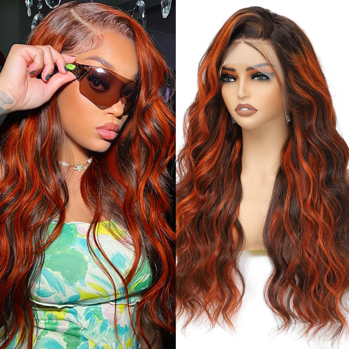 P4/350 Body Wave Lace Front Wigs Human Hair Brown Ginger Colored Wigs 13x4 HD Lace Frontal Highlight Ombre Wig Human Hair 180% Density P4/350 Colored Wigs Human Hair for Black Women 22Inch