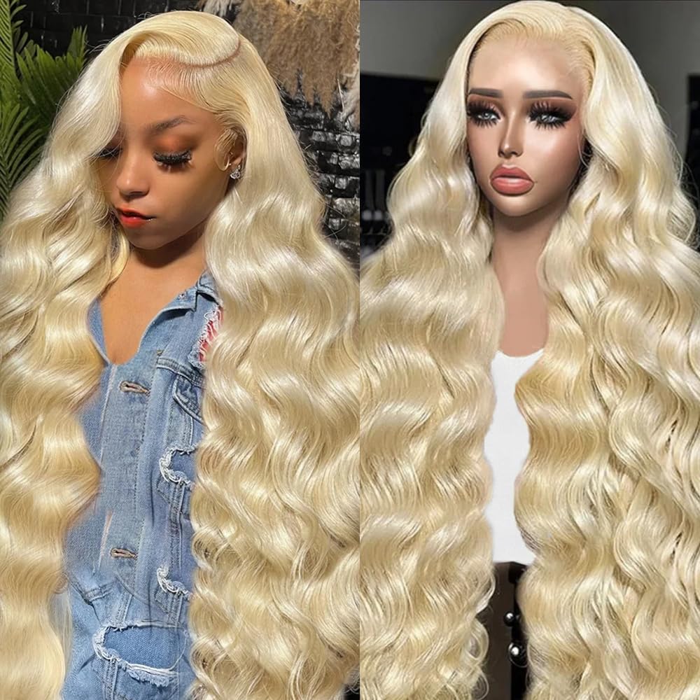 613 13x6 Lace Front Wig Human Hair 28 Inch Blonde Wig Human Hair 200% Density Body Wave HD Blonde Lace Front Wigs Human Hair Pre Plucked 613 Lace Front Wig Human Hair