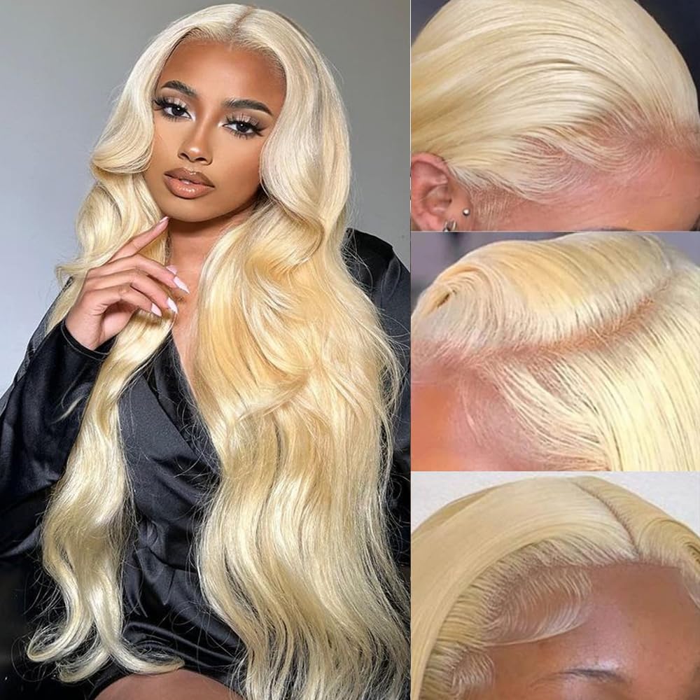 Highlight Ombre Lace Front Wigs Human Hair Pre Plucked with Baby Hair 13x4 Body Wave Frontal Wigs Human Hair 180% Density 4/27 Colored Honey Blonde Lace Front Wig for Women 22 Inch