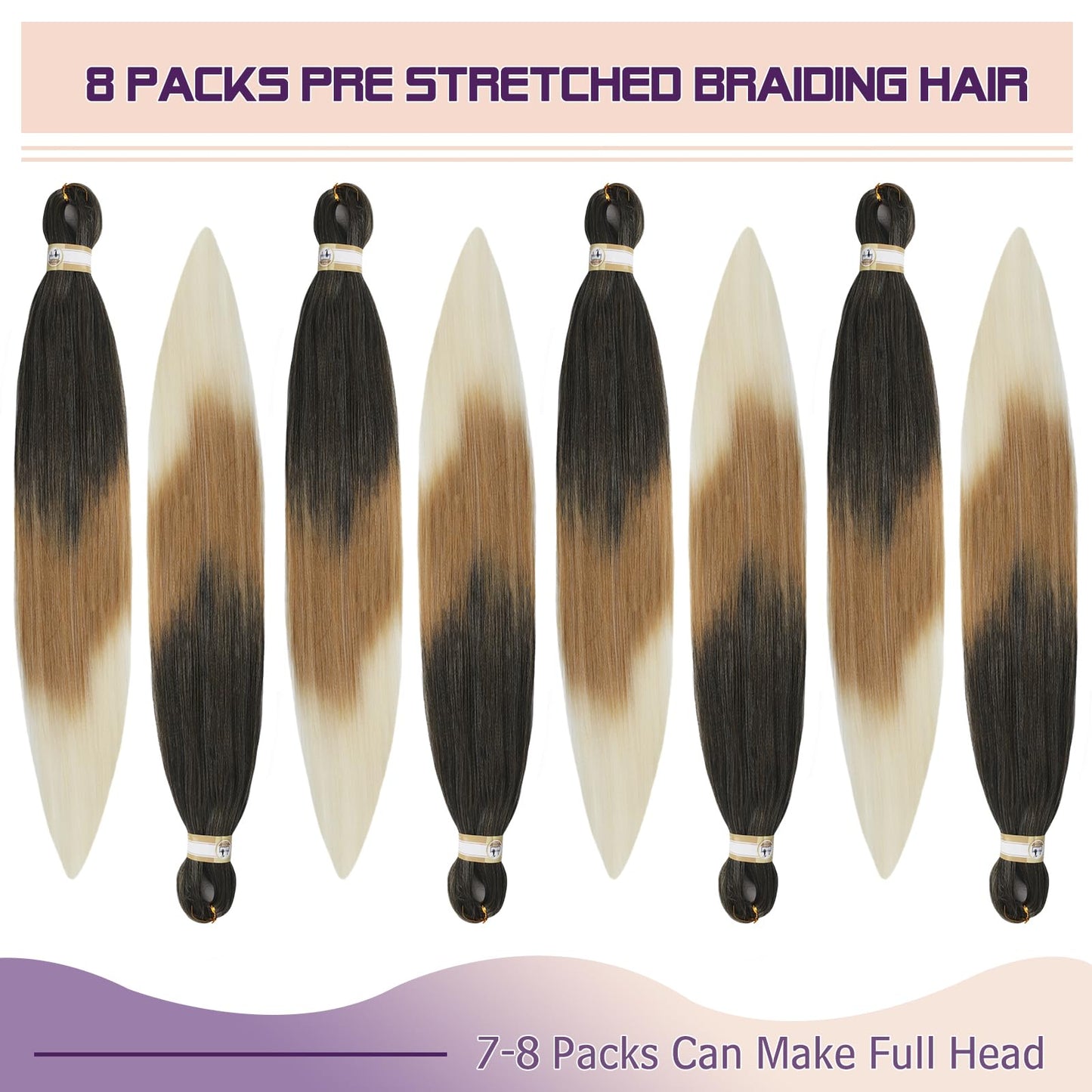 Pre-stretched Braids Hair Professional Itch Free Hot Water Setting Synthetic Fiber Ombre Yaki Texture Braid Hair Extensions 26 Inch 8 Packs Beyond Beauty Braiding Hair 1B-30-27…