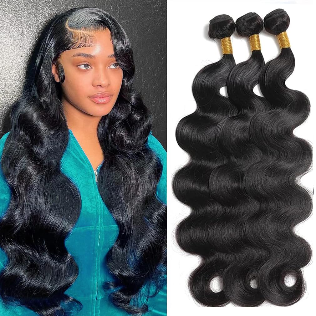 Cirvty 12A Human Hair Bundles Brazilian Body Wave Hair Bundles 20 22 24 Inch 100% Unprocessed Virgin Weave 3 Bundles Human Hair Body Wave Deals Natural Black