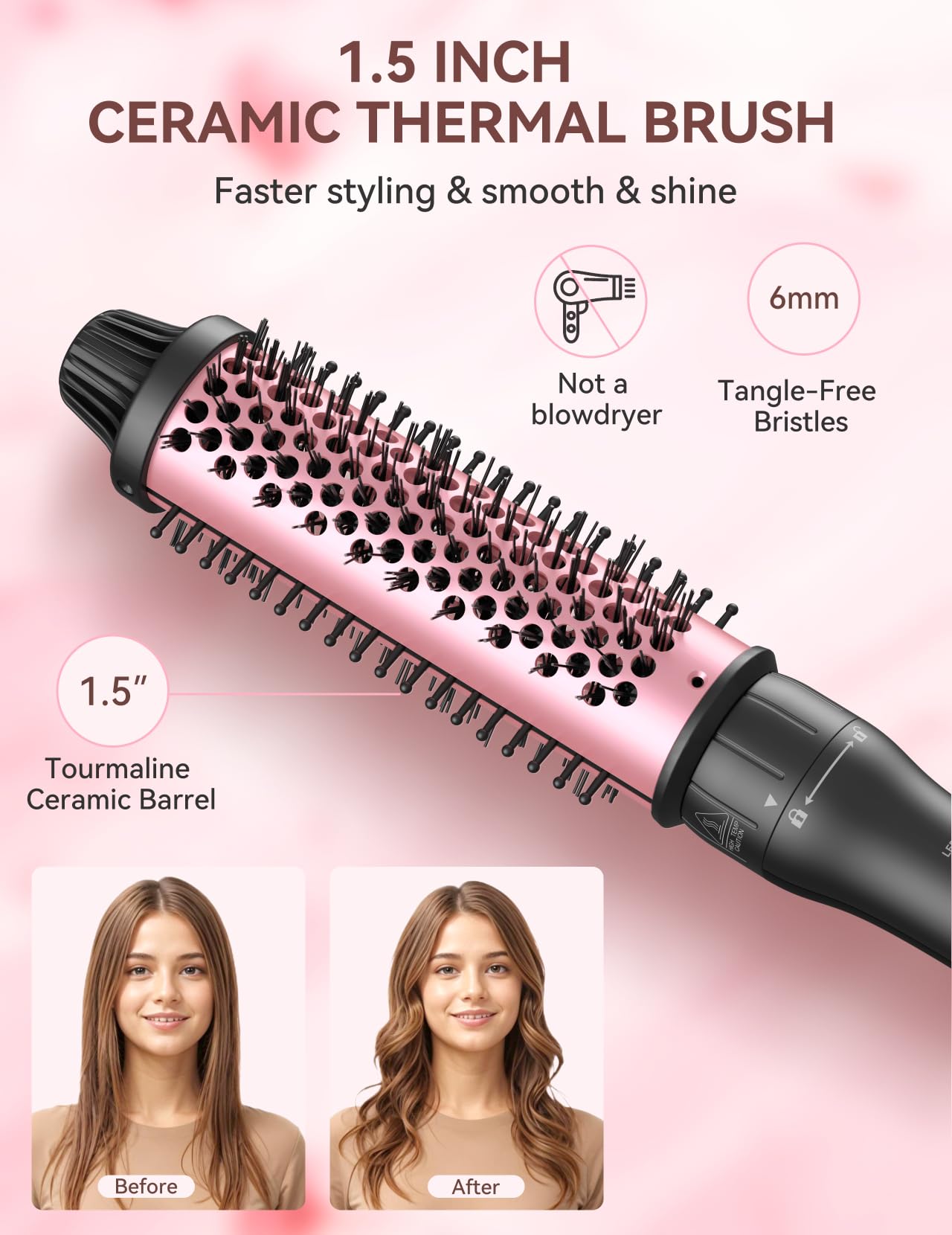 LANDOT 5-in-1 Curling Iron Wand Set: Hair Curler Set with Curling Thermal Brush 1-1/2 inch and 4 Interchangeable Ceramic Curling Wand (0.35”-1.25”) - Instant Heat Up Long Lasting Curls