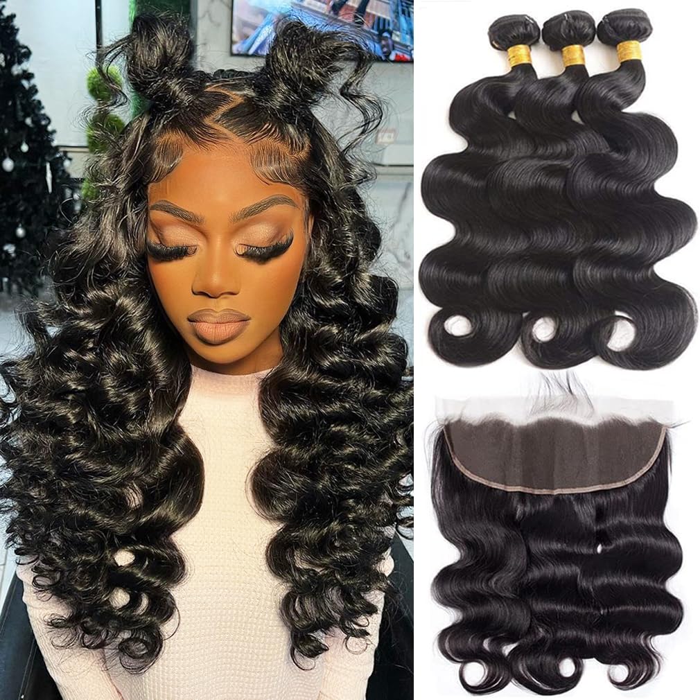 Cirvty 12A Human Hair Bundles Brazilian Body Wave Hair Bundles 20 22 24 Inch 100% Unprocessed Virgin Weave 3 Bundles Human Hair Body Wave Deals Natural Black