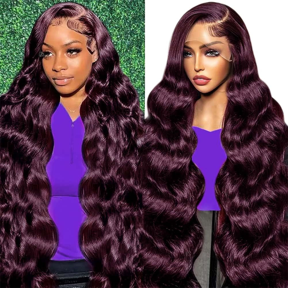 13x4 99J Burgundy Body Wave Lace Front Wigs Human Hair 180% Density Wine Red Color Wigs for Women HD Transparent Lace Front Wigs Glueless Human Hair Pre Plucked with Baby Hair (20inch)