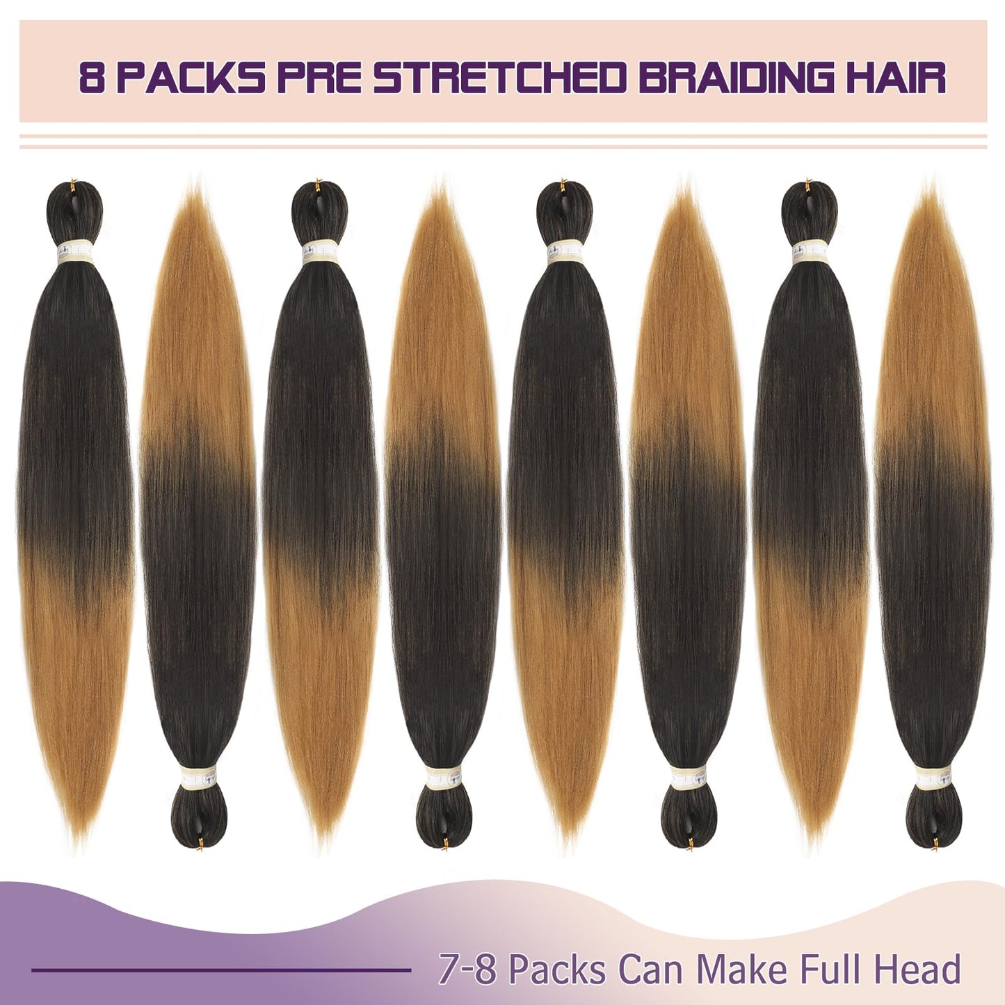 Pre-stretched Braids Hair Professional Itch Free Hot Water Setting Synthetic Fiber Ombre Yaki Texture Braid Hair Extensions 26 Inch 8 Packs Beyond Beauty Braiding Hair 1B-30-27…