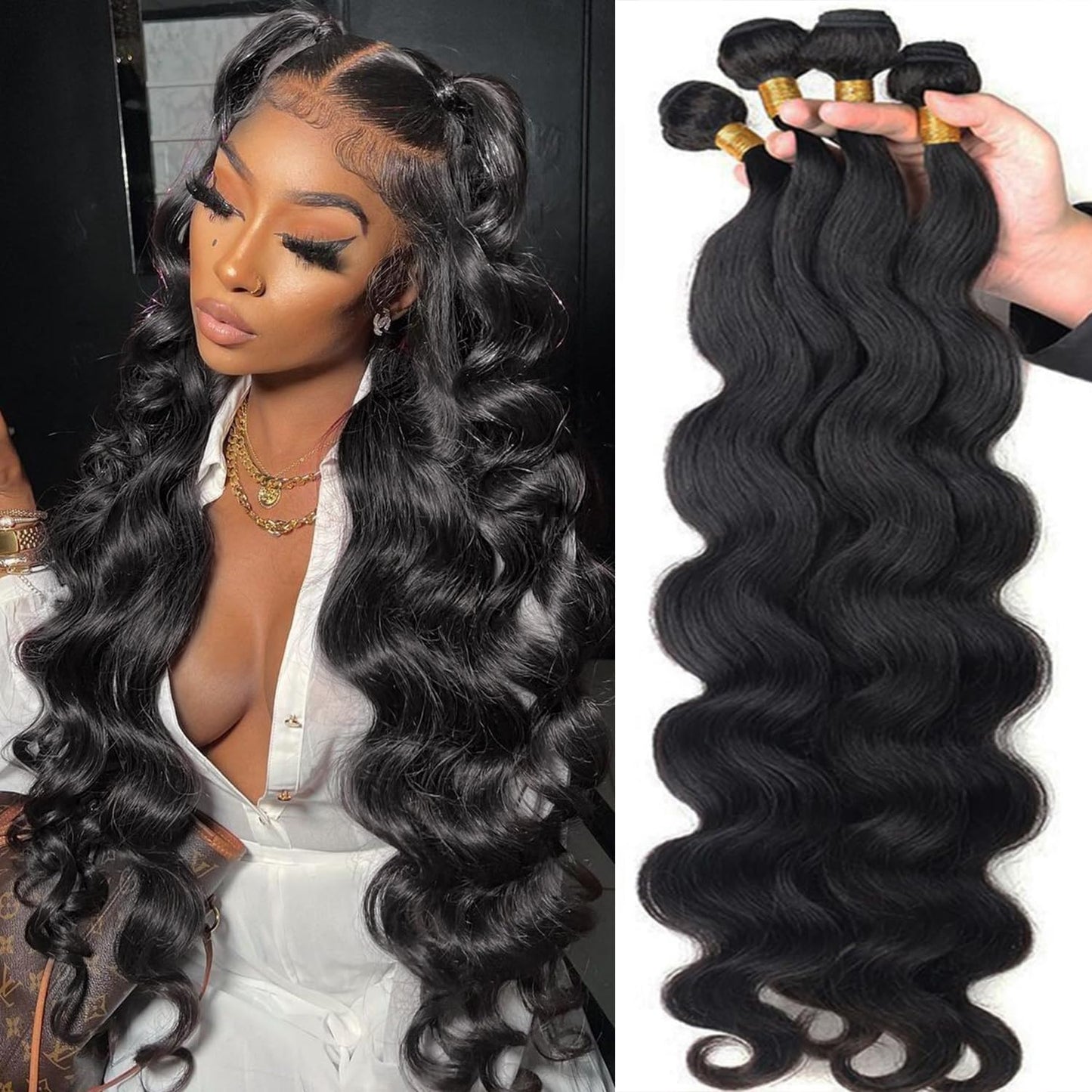 12A Human Hair Bundles 20 22 24 26 Inch Body Wave Bundles Human Hair 100% Unprocessed Brazilian Virgin Hair 4 Bundles Deals Human Hair Extensions Quick Weave Bundles Human Hair Natural Black