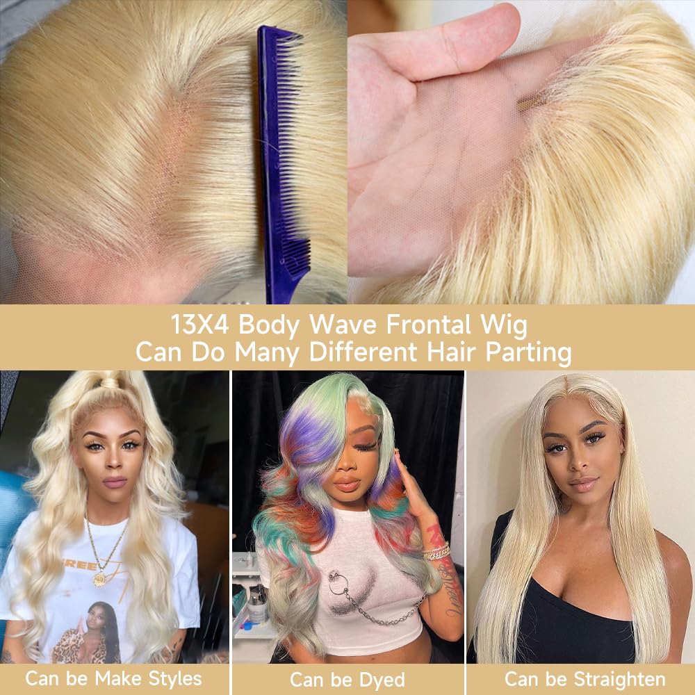 613 13x6 Lace Front Wig Human Hair 28 Inch Blonde Wig Human Hair 200% Density Body Wave HD Blonde Lace Front Wigs Human Hair Pre Plucked 613 Lace Front Wig Human Hair