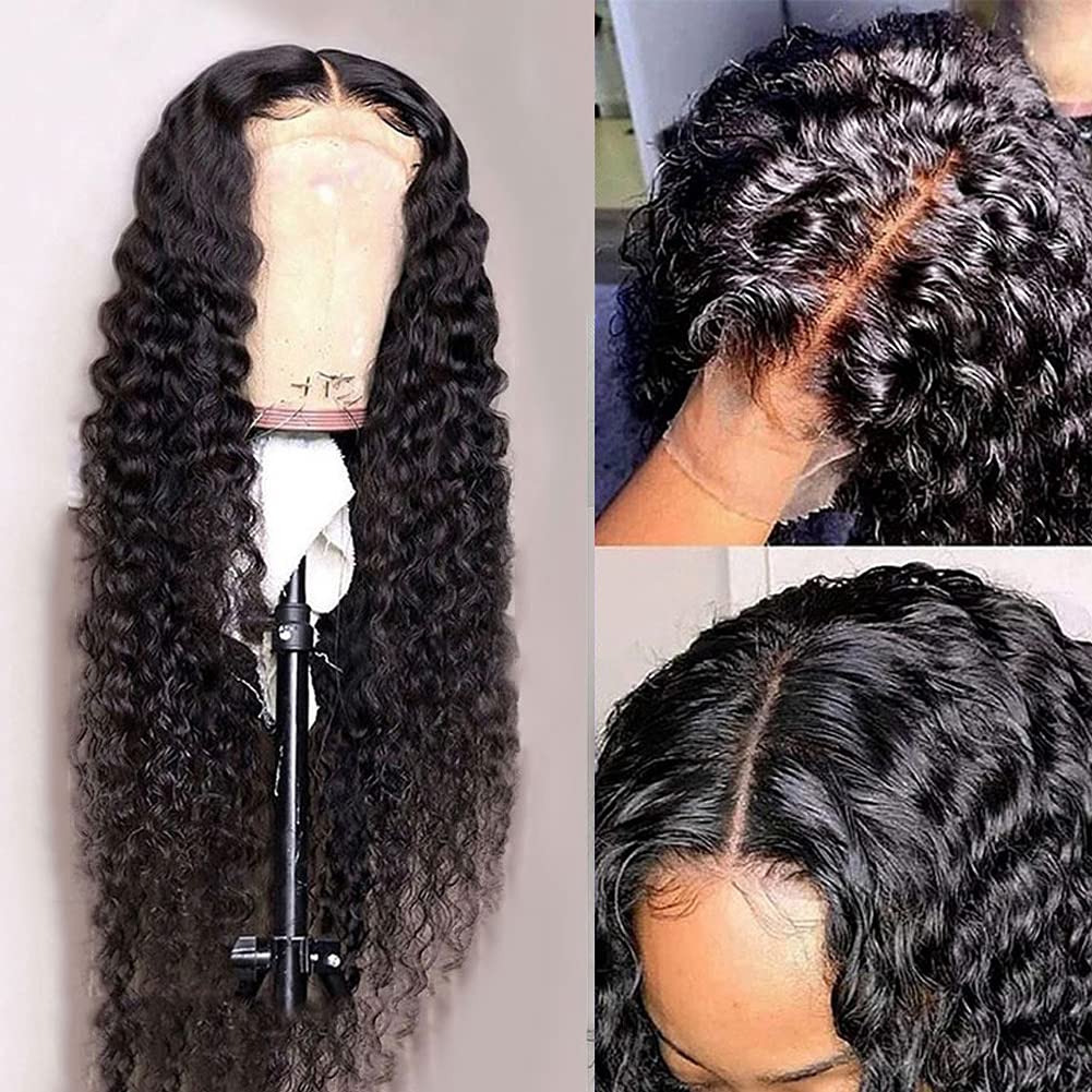 Water Wave 4x4 Lace Front Wigs Human Hair Pre Plucked, 180% Density Brazilian Virgin Wet and Wavy Wigs for Women Curly Wig with Baby Hair Natural Color 24 Inch