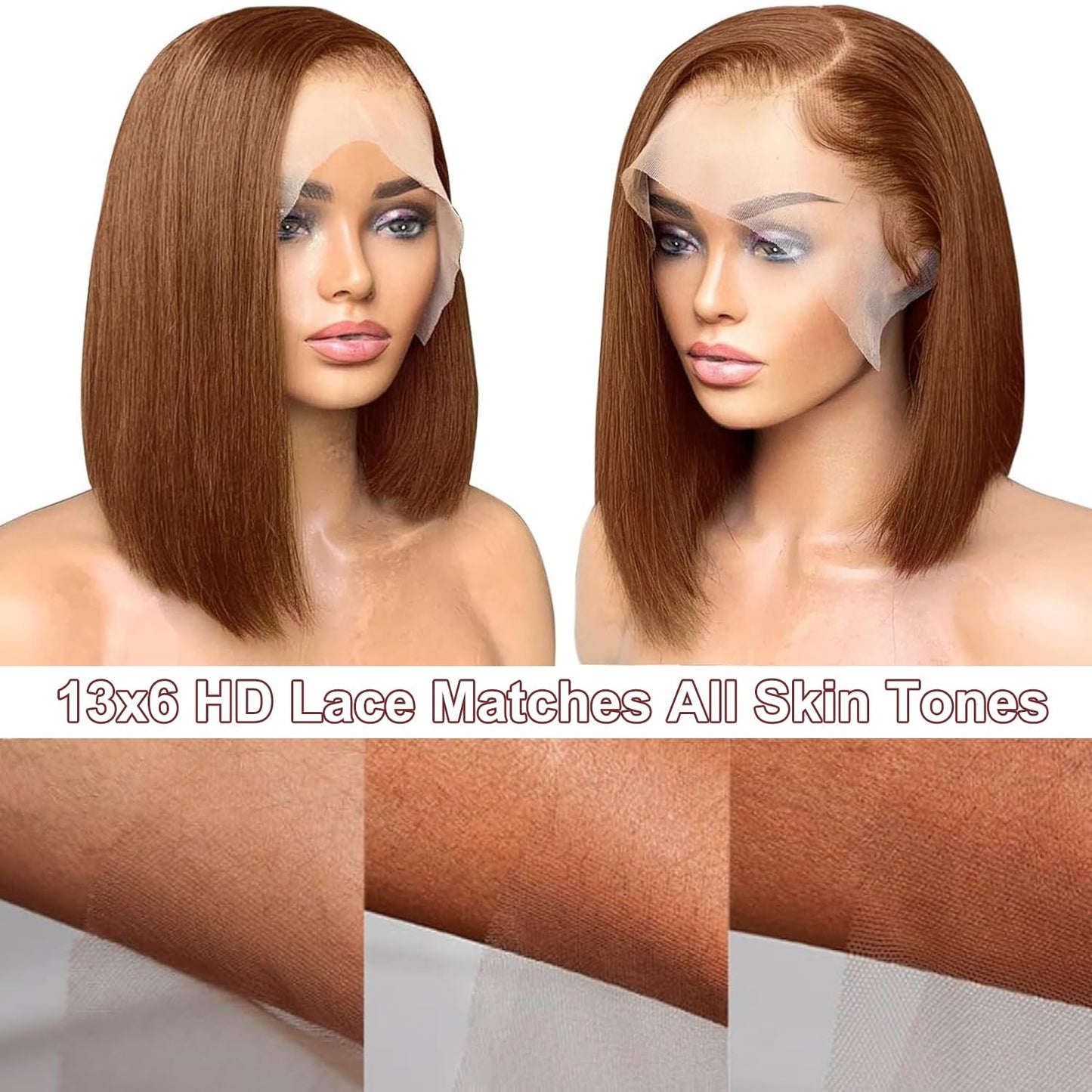 Bob Wig Human Hair 13x6 Lace Front Wigs Human Hair 180 Density Straight Frontal Wigs Human Hair HD Lace Wig Short Bob Wigs for Black Women Human Hair Glueless Wigs Pre Plucked Blunt Cut Wig 12 Inch