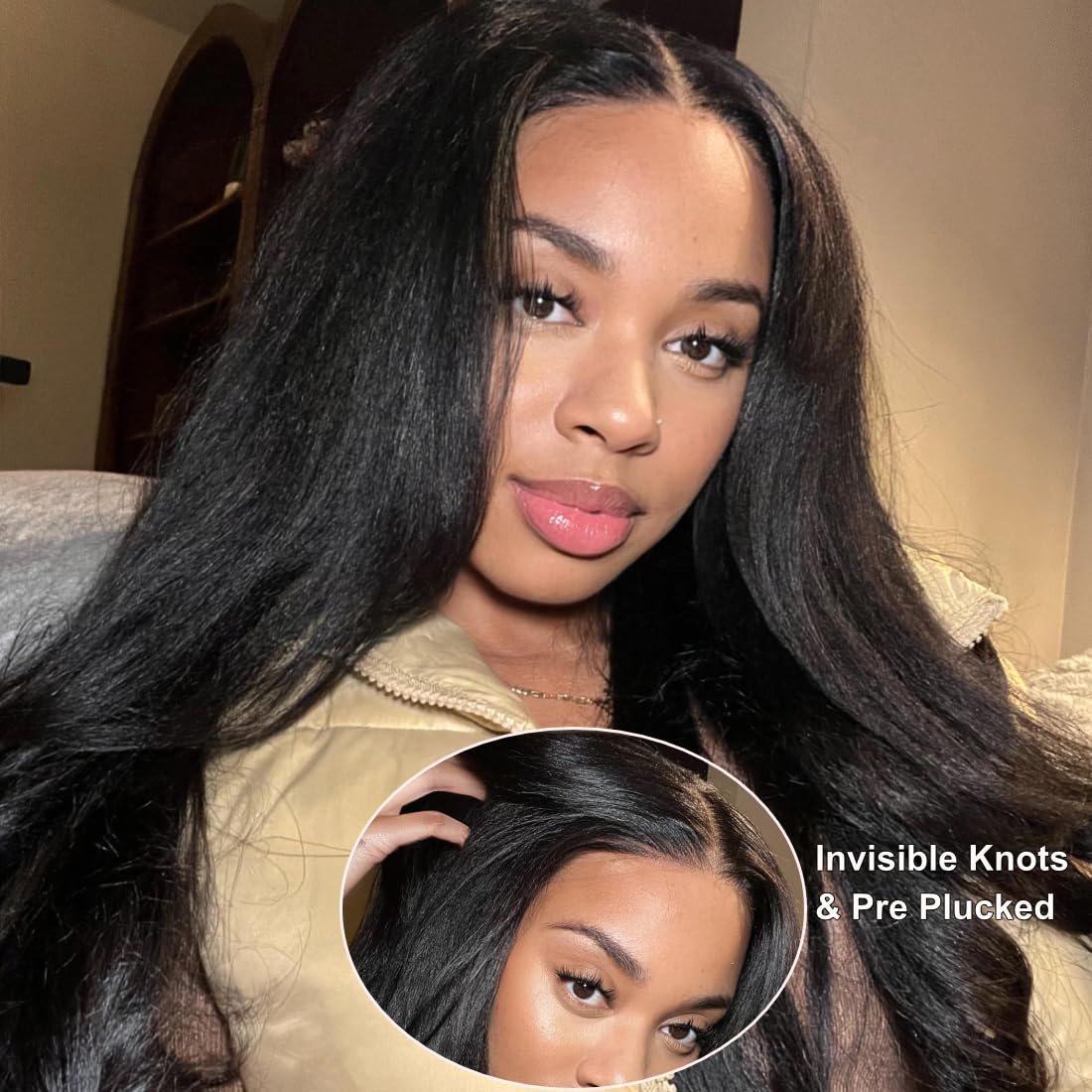 UNICE Kinky Straight V Part Wig Human Hair No Leave Out Glueless Upgrade U Part Wig Human Hair Clip in Wigs Beginner Friendly No-Sew In No Glue 20 inch