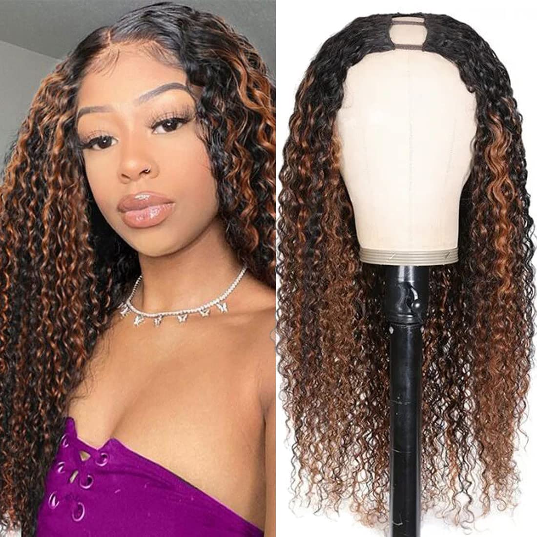 UNICE V Part Curly Wig Human Hair No Leave Out 180% Density Upgrade U part Wigs with Clips Glueless Wig Human Hair for Women Beginner Friendly No Lace No Glue No sew in 18 inch