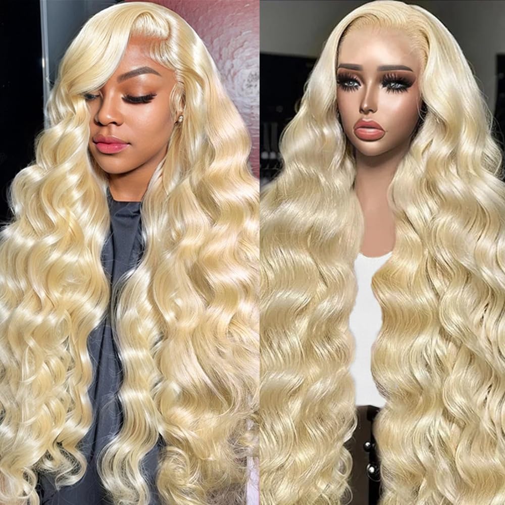 613 13x6 Lace Front Wig Human Hair 28 Inch Blonde Wig Human Hair 200% Density Body Wave HD Blonde Lace Front Wigs Human Hair Pre Plucked 613 Lace Front Wig Human Hair