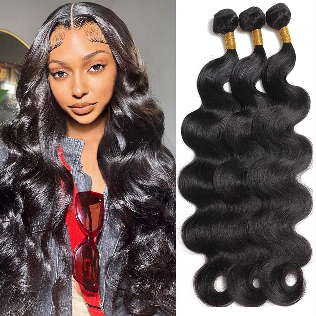 Cirvty 12A Human Hair Bundles Brazilian Body Wave Hair Bundles 20 22 24 Inch 100% Unprocessed Virgin Weave 3 Bundles Human Hair Body Wave Deals Natural Black