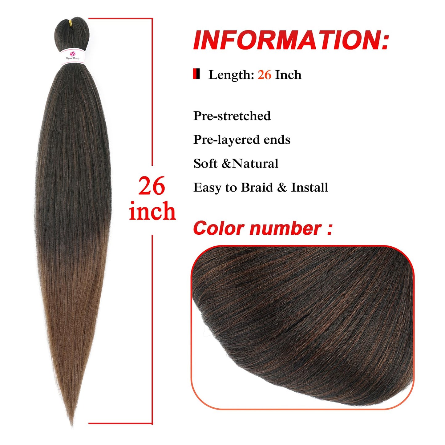 Pre-stretched Braids Hair Professional Itch Free Hot Water Setting Synthetic Fiber Ombre Yaki Texture Braid Hair Extensions 26 Inch 8 Packs Beyond Beauty Braiding Hair 1B-30-27…