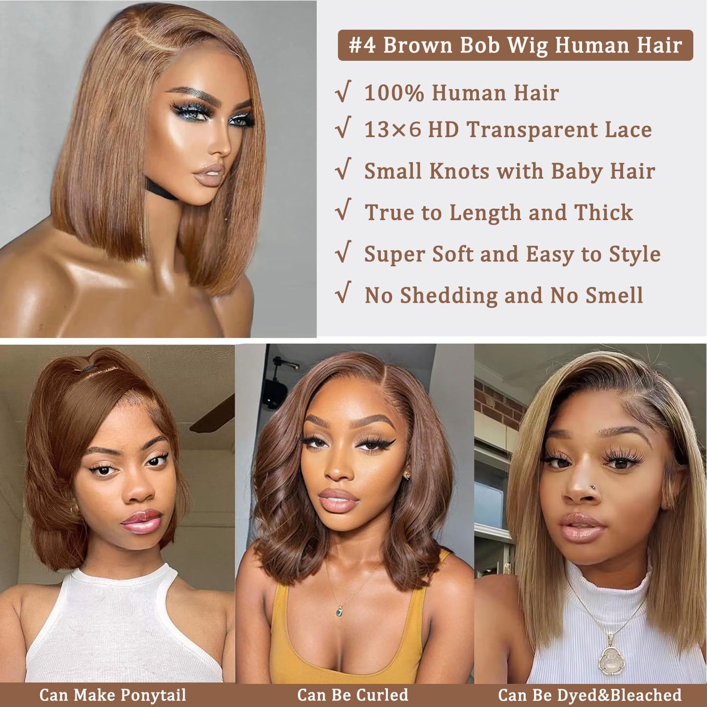 Bob Wig Human Hair 13x6 Lace Front Wigs Human Hair 180 Density Straight Frontal Wigs Human Hair HD Lace Wig Short Bob Wigs for Black Women Human Hair Glueless Wigs Pre Plucked Blunt Cut Wig 12 Inch