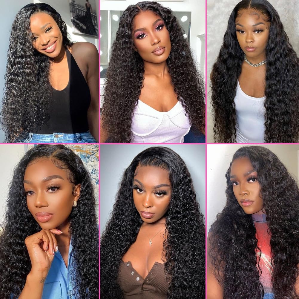 Water Wave 4x4 Lace Front Wigs Human Hair Pre Plucked, 180% Density Brazilian Virgin Wet and Wavy Wigs for Women Curly Wig with Baby Hair Natural Color 24 Inch