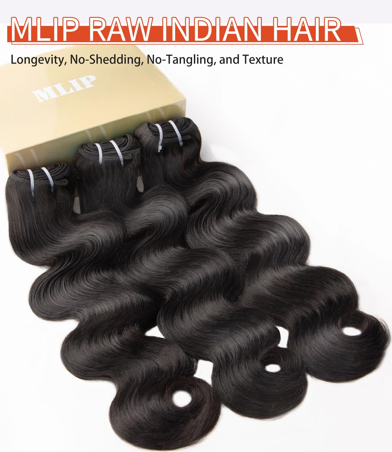 mlip Raw Bundles Human Hair Body Wave, No Tangle Shedding, Keep Texture Silky Soft After Multiple Washes, 15A Raw Indian Hair Bundles 18 Inches, Brown Highlight Bundles