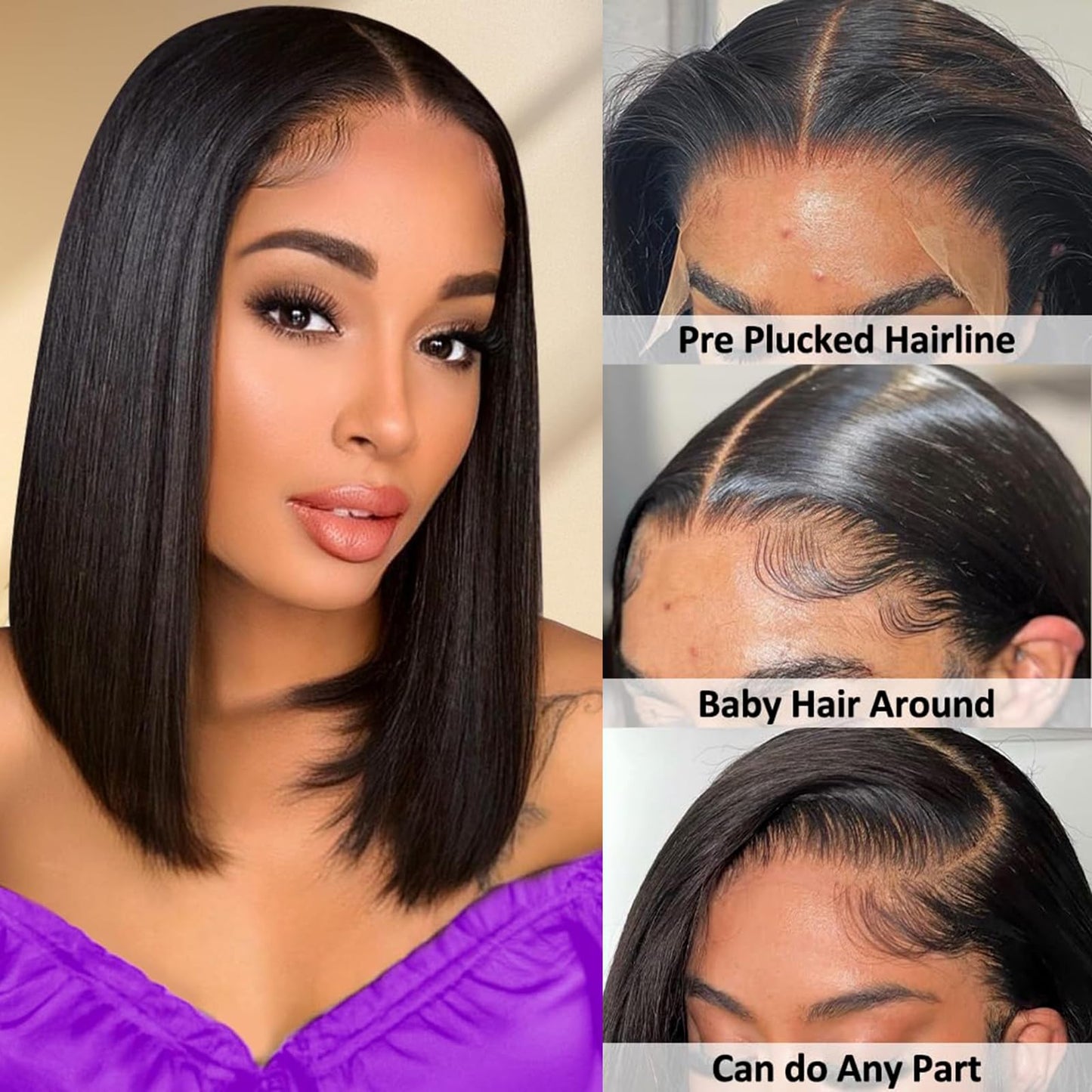 Bob Wig Human Hair 13x6 Lace Front Wigs Human Hair 180 Density Straight Frontal Wigs Human Hair HD Lace Wig Short Bob Wigs for Black Women Human Hair Glueless Wigs Pre Plucked Blunt Cut Wig 12 Inch