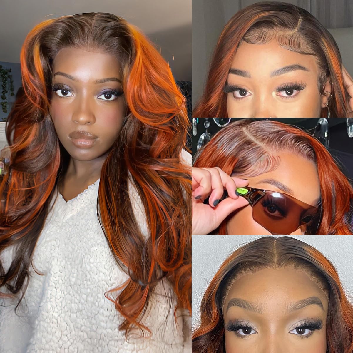 P4/350 Body Wave Lace Front Wigs Human Hair Brown Ginger Colored Wigs 13x4 HD Lace Frontal Highlight Ombre Wig Human Hair 180% Density P4/350 Colored Wigs Human Hair for Black Women 22Inch