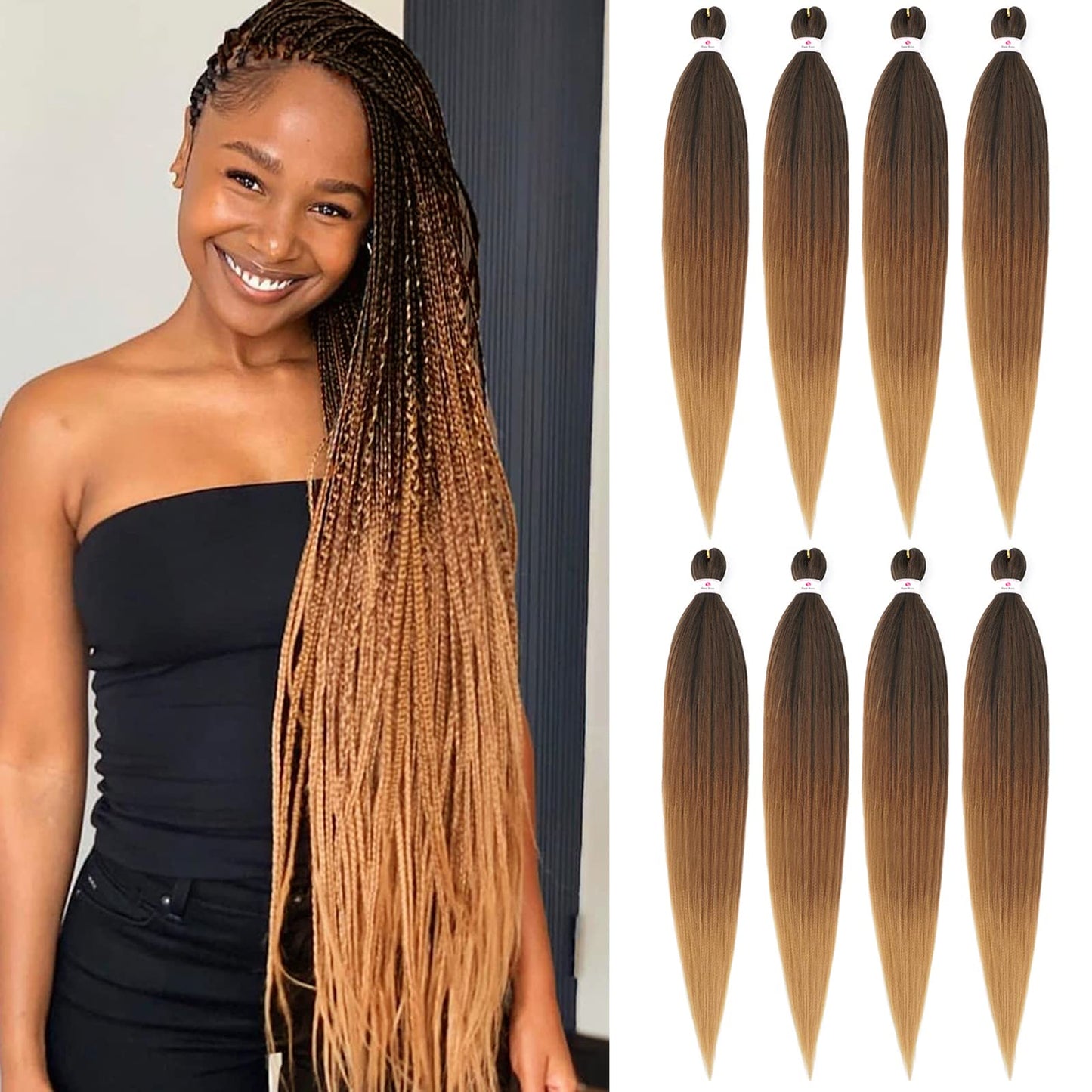 Pre-stretched Braids Hair Professional Itch Free Hot Water Setting Synthetic Fiber Ombre Yaki Texture Braid Hair Extensions 26 Inch 8 Packs Beyond Beauty Braiding Hair 1B-30-27…