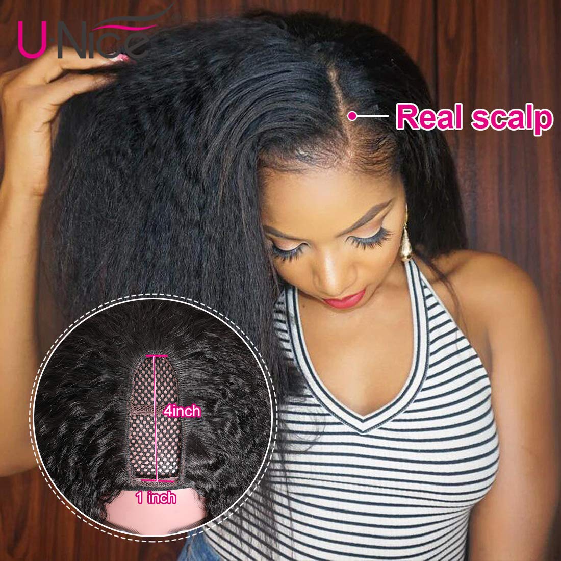 UNICE Kinky Straight V Part Wig Human Hair No Leave Out Glueless Upgrade U Part Wig Human Hair Clip in Wigs Beginner Friendly No-Sew In No Glue 20 inch