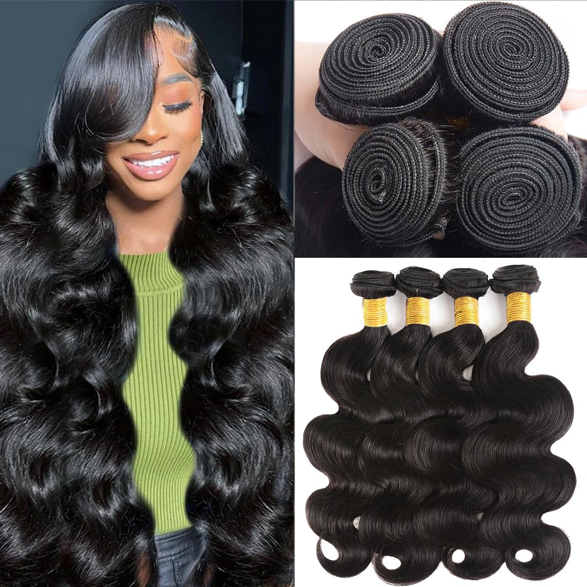 12A Human Hair Bundles 20 22 24 26 Inch Body Wave Bundles Human Hair 100% Unprocessed Brazilian Virgin Hair 4 Bundles Deals Human Hair Extensions Quick Weave Bundles Human Hair Natural Black