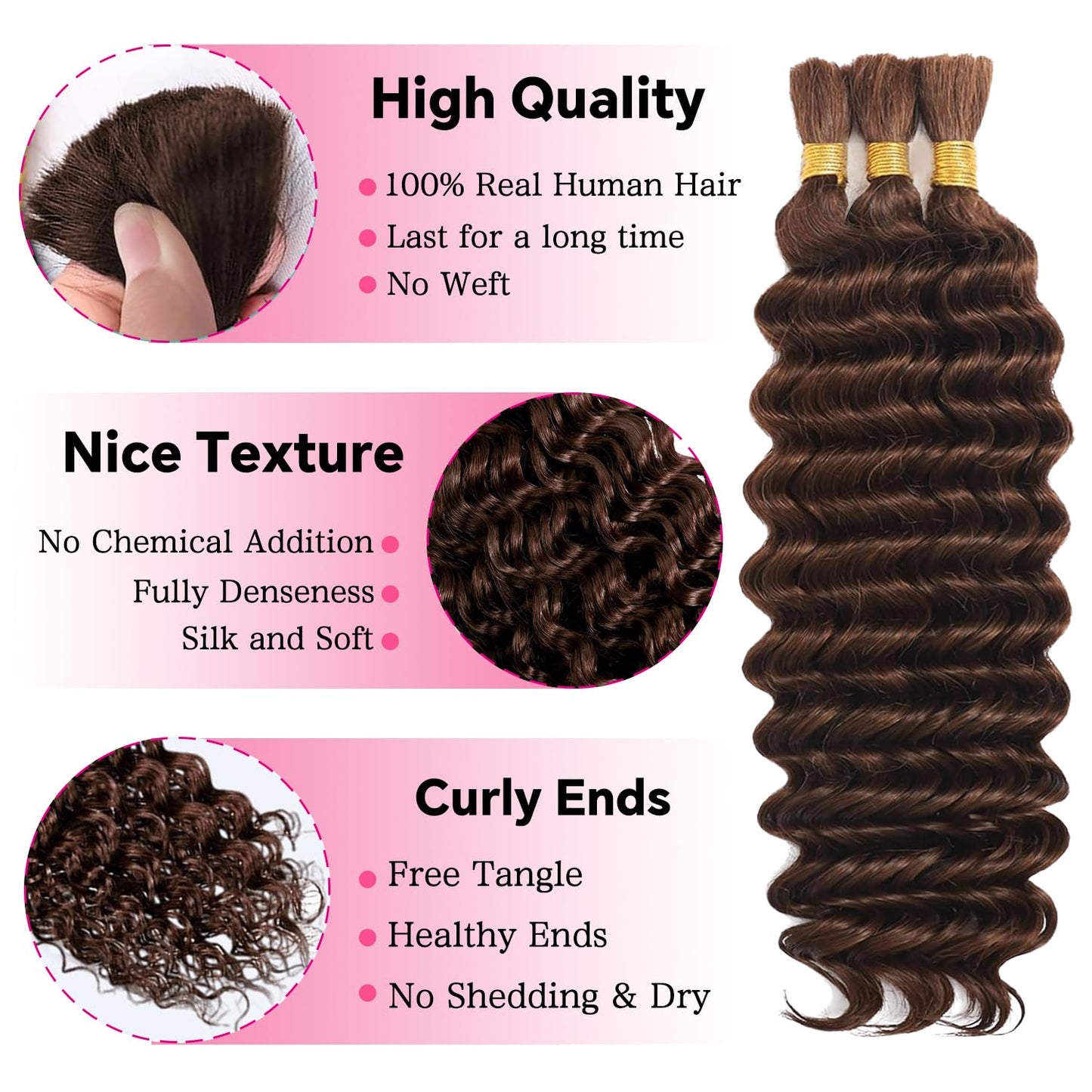 Human Braiding Hair 110g 3 Bundles 18 Inch Deep Wave Bulk Human Hair No Weft Brazilian Virgin Deep Curly Human Hair Extensions Wet and Wavy 99J Burgundy Braiding Hair for Micro Braids