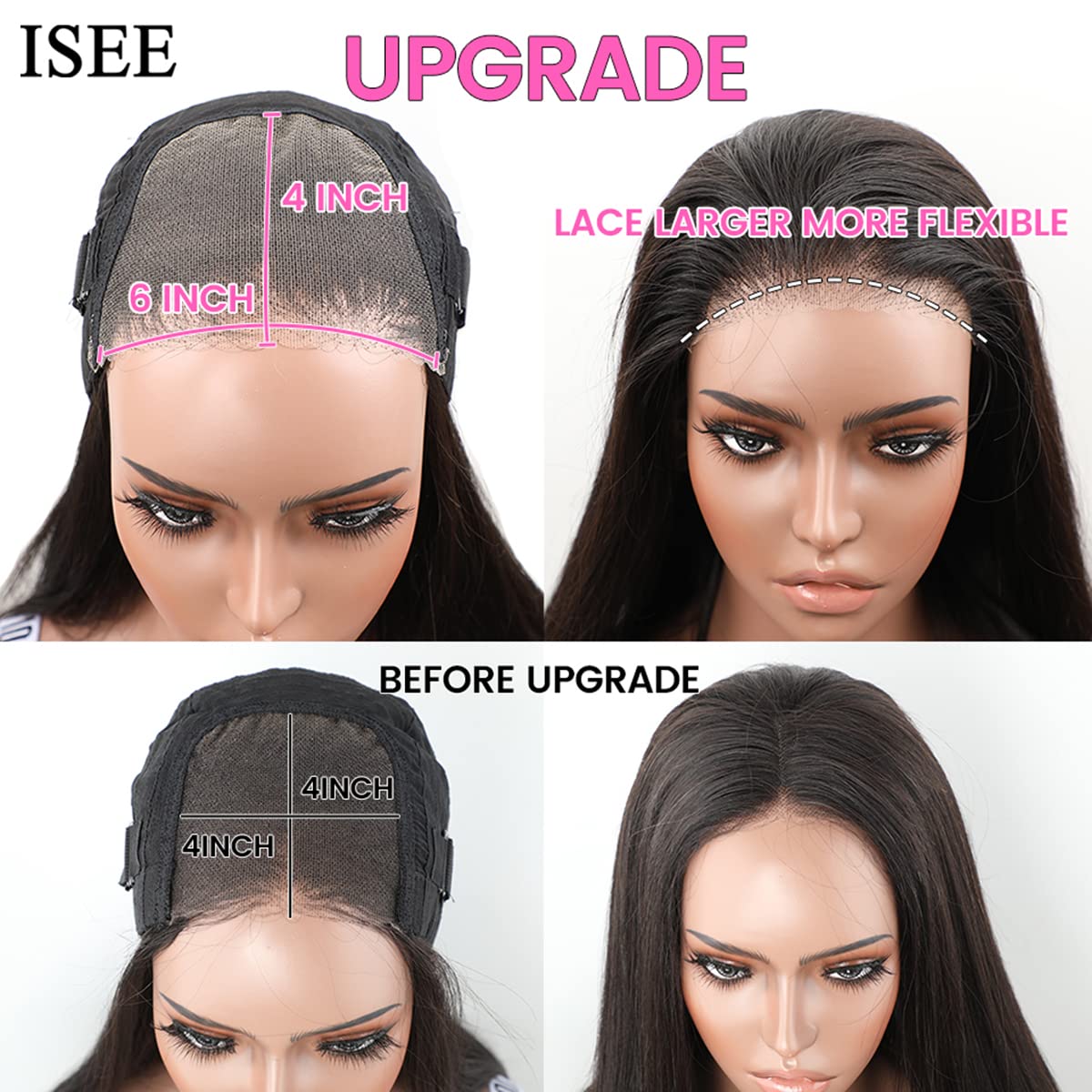 ISEE HAIR HD Lace Front Wig Wear & Go Glueless Lace Wig Brazilian Body Wave Lace Wigs For Women No Glue 4x6 Lace Pre Cut Wig Human Hair Wigs Transparent Lace Closure Wigs 180% Density 18 Inch